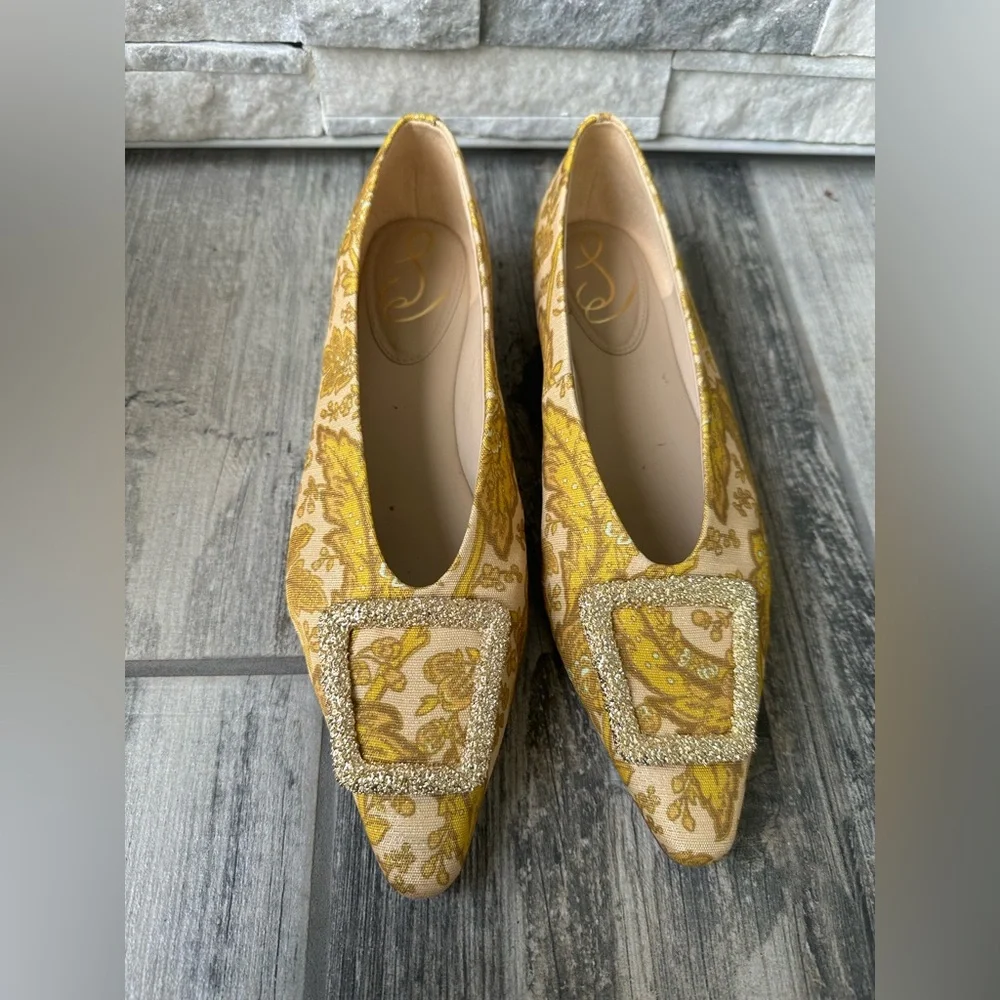 Sam Edelman Janina Yellow Metallic Gold Floral Brocade Embellished Flats 10 - Picture 6 of 14
